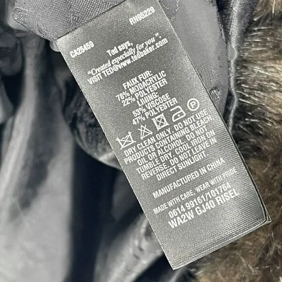 Ted Baker Faux Fur Long PeaCoat Coat Brown - Picture 8 of 9